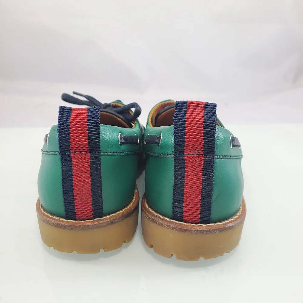 NWT$420 Gucci Boy's Green Leather Loafer w/ Red Animal Print Sz Gucci 30 US 12.5